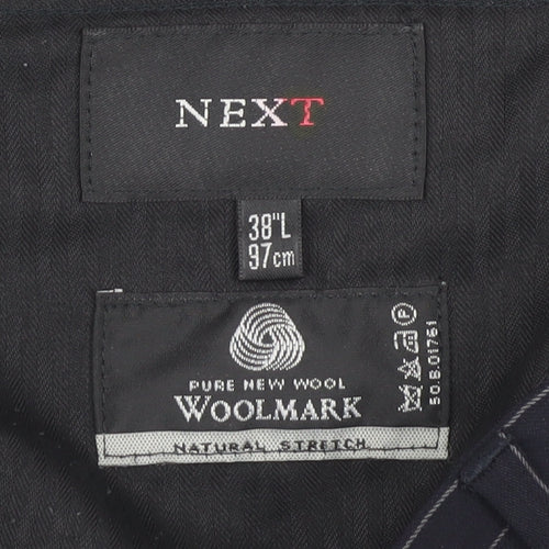 Next Men's Black Dress Pants, 38 L, Formal Wool Trousers