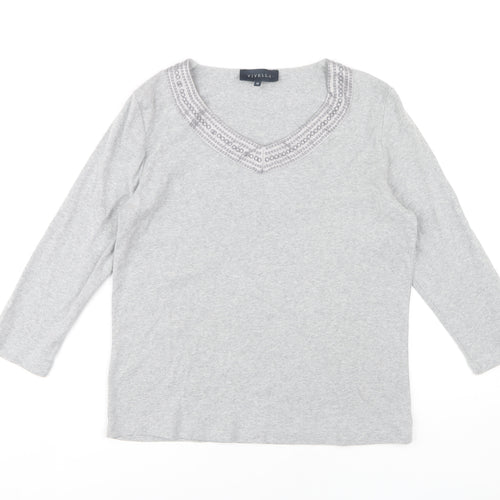 Viyella Women's Grey Embroidered V-Neck T-Shirt M