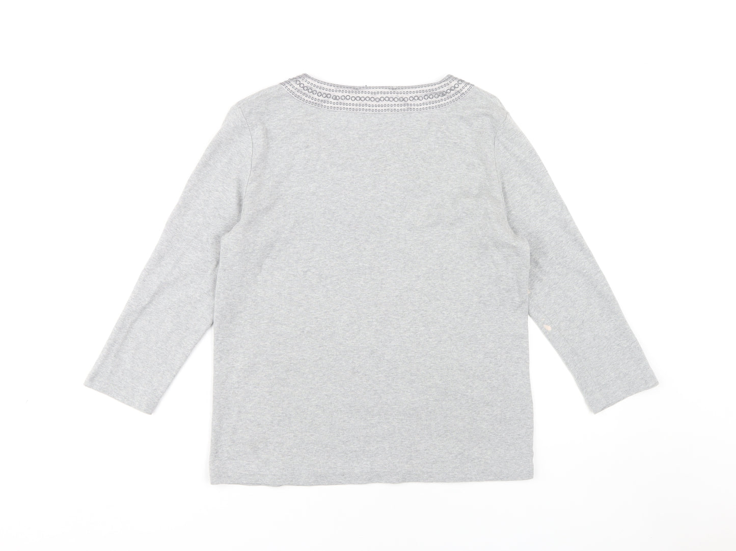 Viyella Women's Grey Embroidered V-Neck T-Shirt M