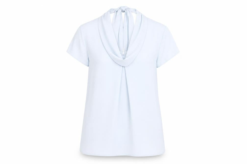 Front view of Jasper Conran Women’s Blue Cowl Neck Blouse, size UK 10