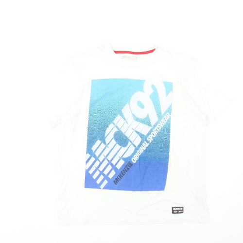 McKenzie Men's White Graphic Print L T-Shirt - Stylish & Comfortable