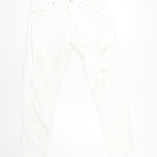 Jack & Jones Men's White Distressed Denim Jeans