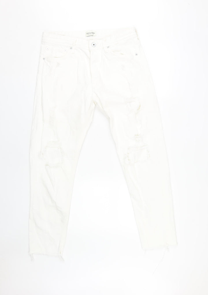 Jack & Jones Men's White Distressed Denim Jeans