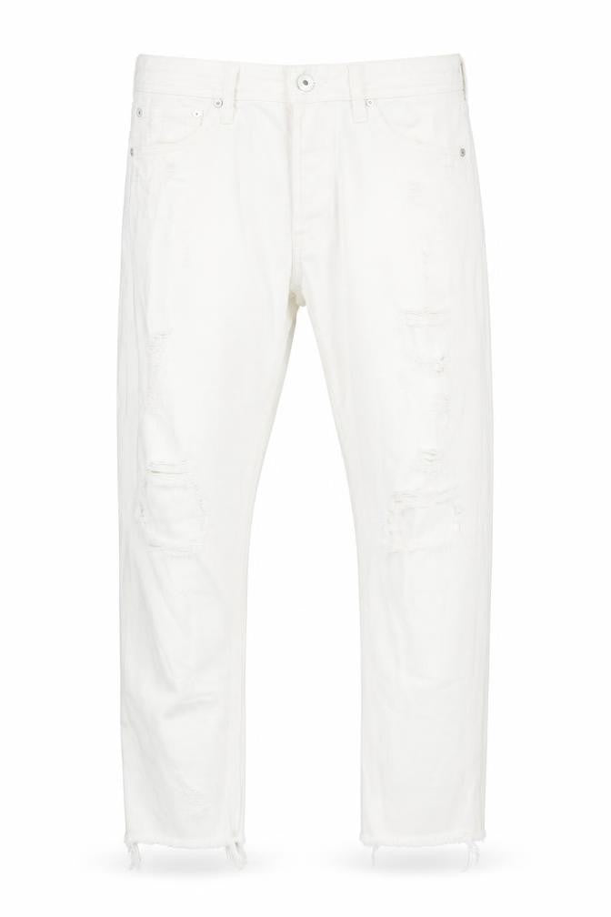 Front view of Jack & Jones Men's White Distressed Denim Jeans