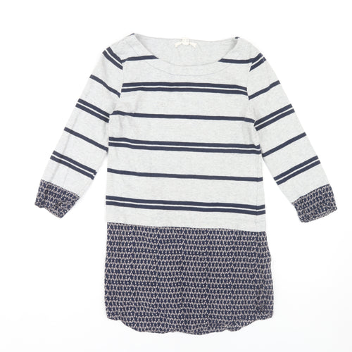 White Stuff Women's Grey Striped 3/4 Sleeve Top