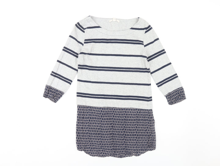 White Stuff Women's Grey Striped 3/4 Sleeve Top