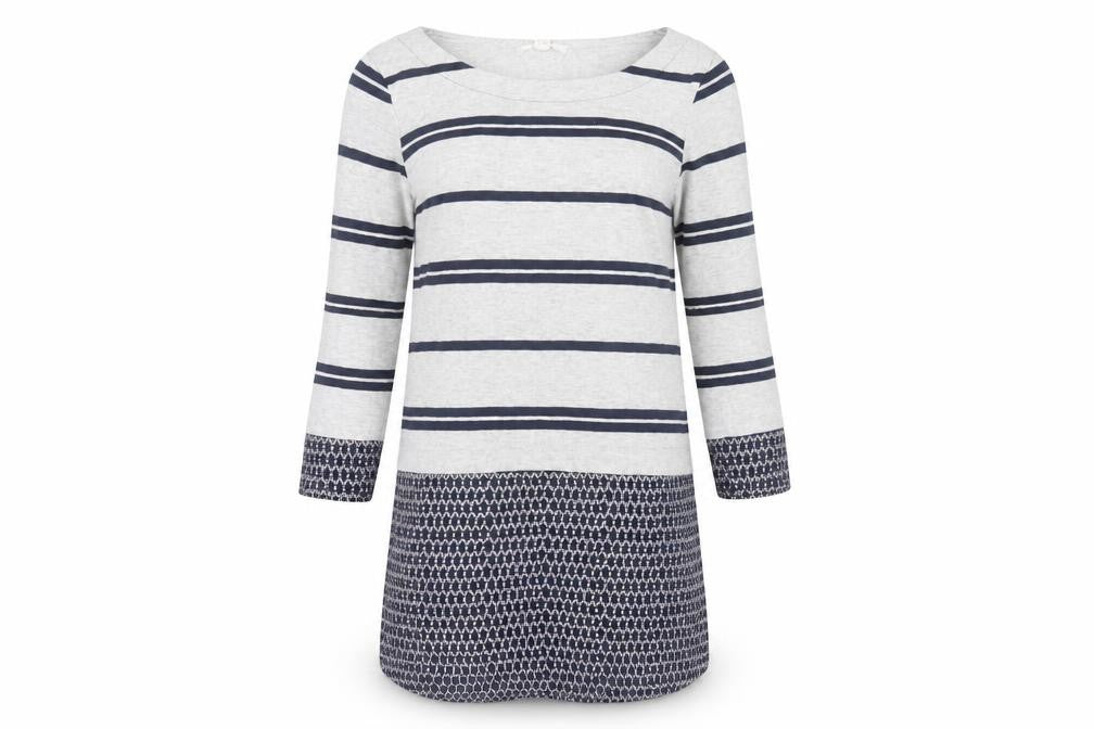 Front view of White Stuff Women's Grey Striped 3/4 Sleeve Top