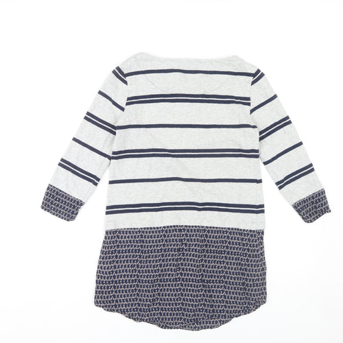 White Stuff Women's Grey Striped 3/4 Sleeve Top