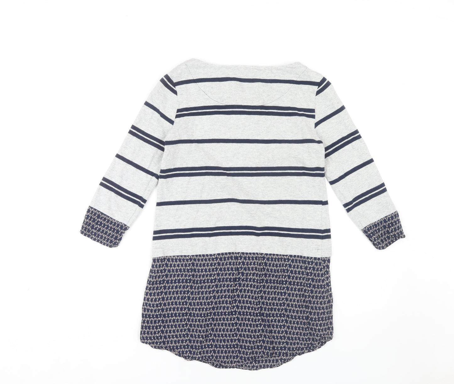 White Stuff Women's Grey Striped 3/4 Sleeve Top