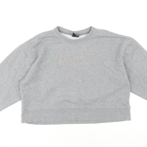 Nike Women's Grey Pullover Sweatshirt, S, Logo