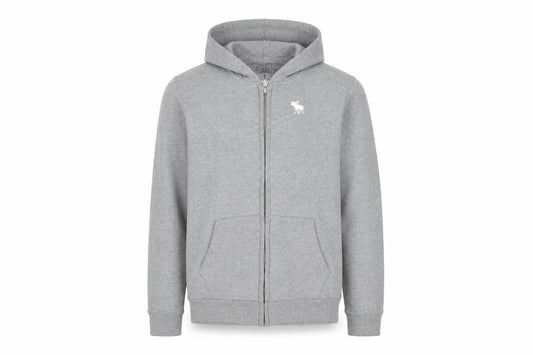 Front view of Abercrombie & Fitch Kids boys’ grey full zip hoodie, size 16, years
