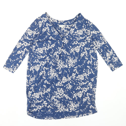 Fat Face Women's Blue Floral Blouse UK 6 V-Neck 3/4 Sleeve