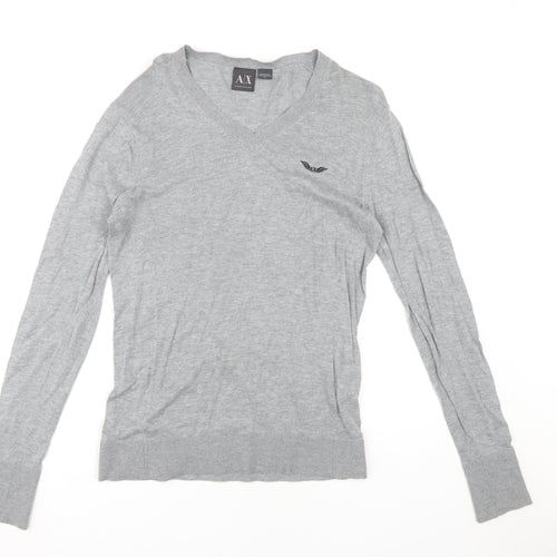 Armani Exchange Men's Grey V-Neck Pullover Jumper S