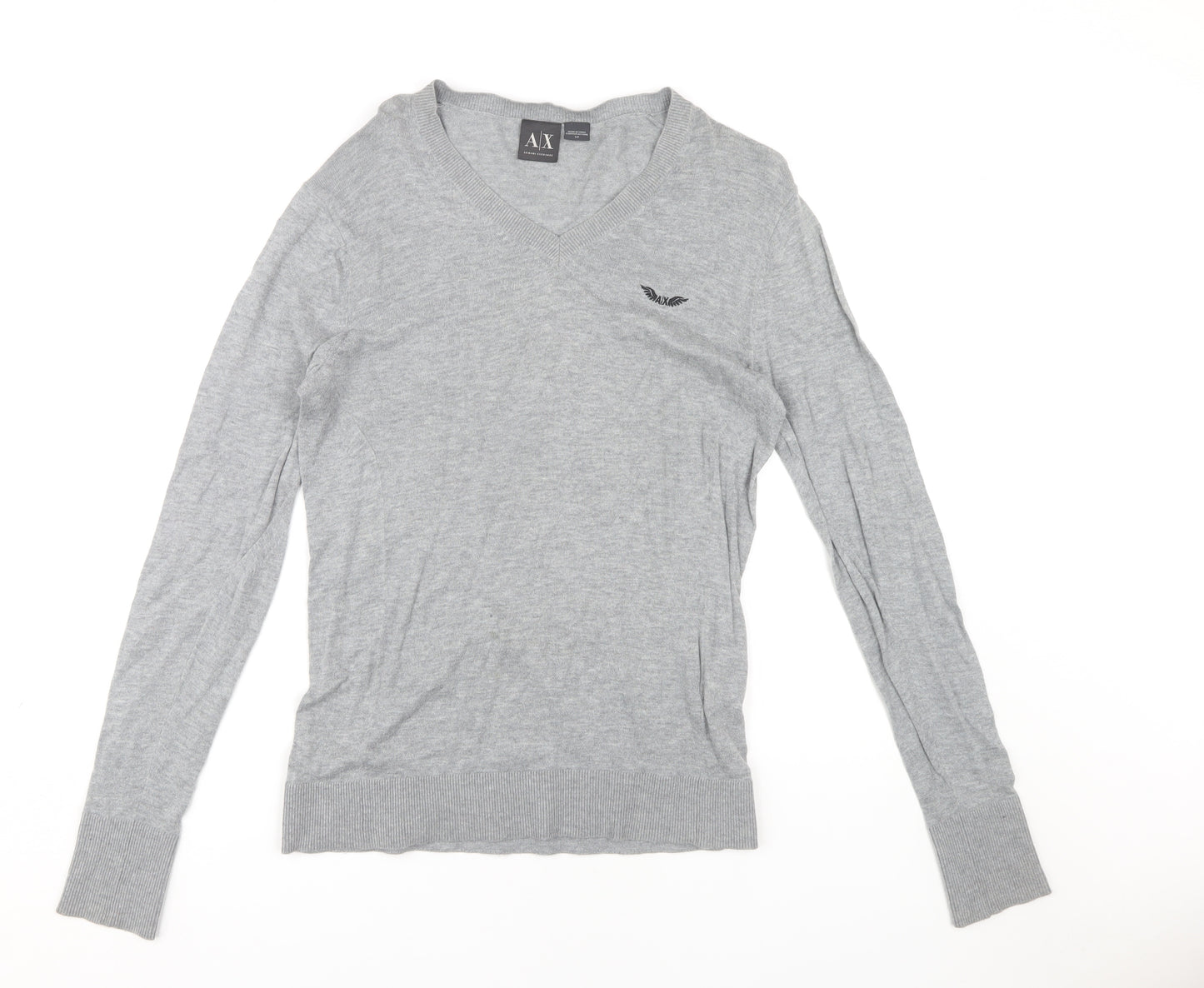 Armani Exchange Men's Grey V-Neck Pullover Jumper S