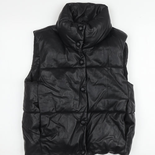 Zara Women XS Black Puffer Waistcoat Snap Closure