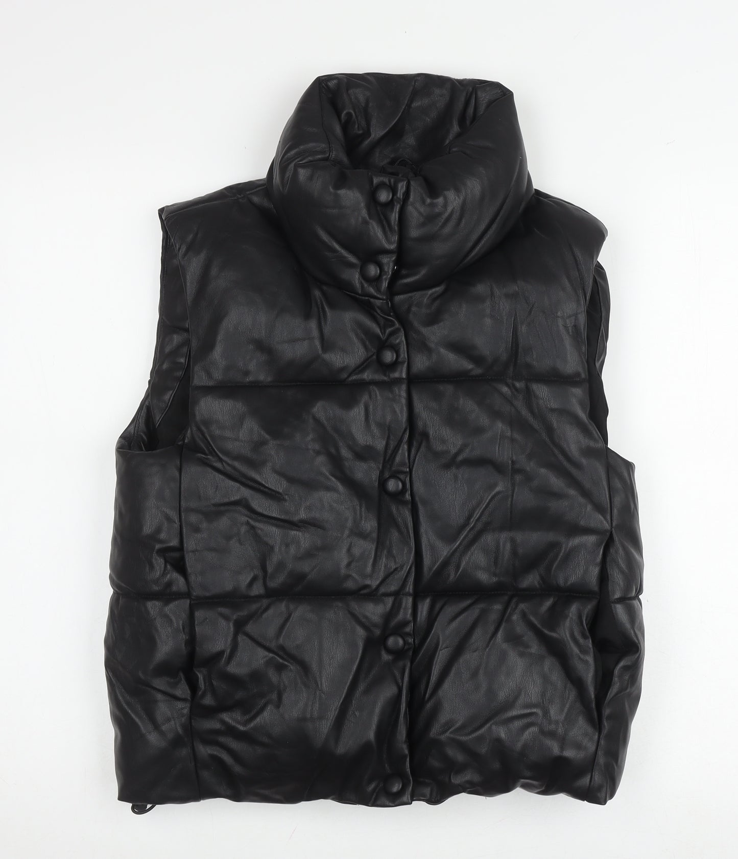 Zara Women XS Black Puffer Waistcoat Snap Closure