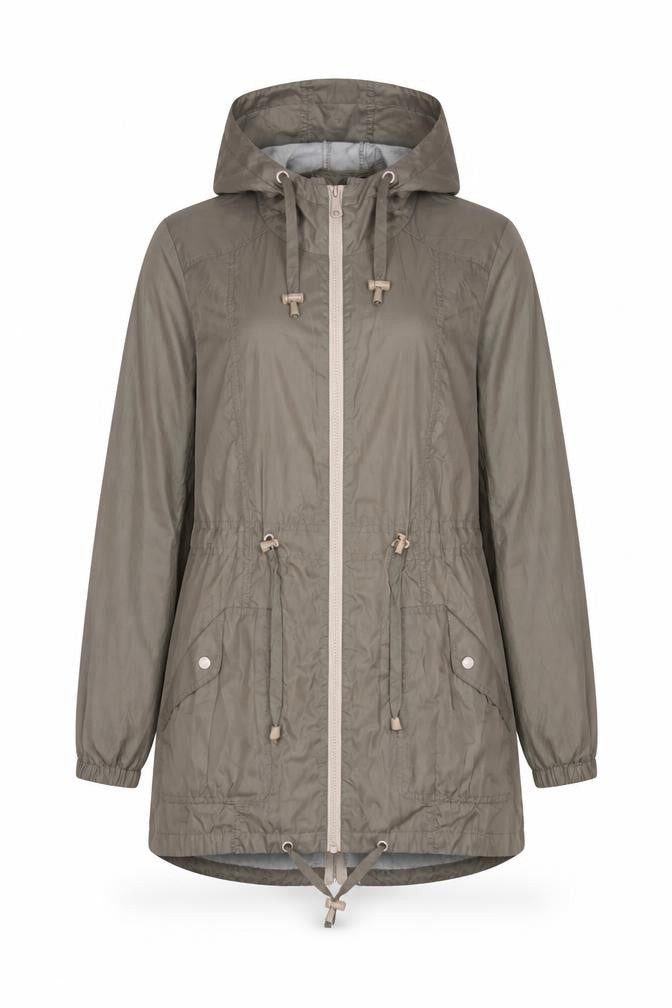 Front view of Warehouse Women's Grey Parka Jacket S Hooded Casual