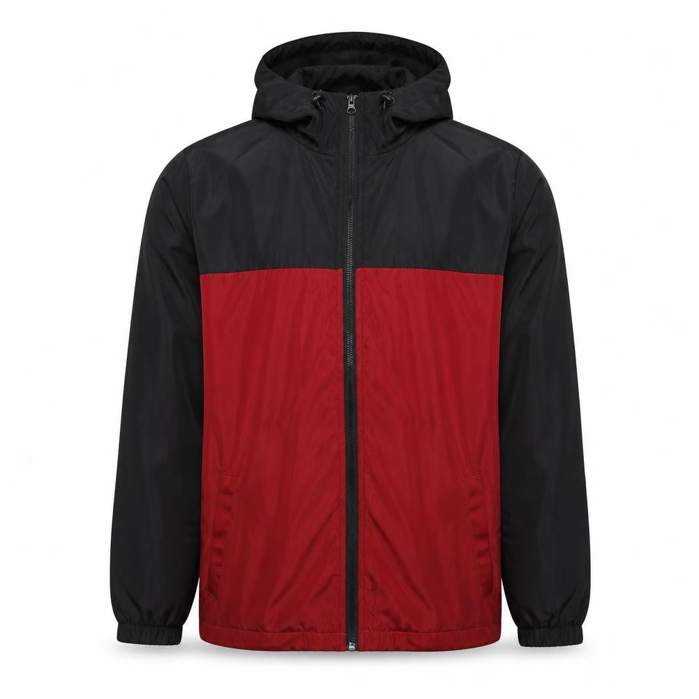 Front view of boohooMAN Men's Black Red Windbreaker Jacket M