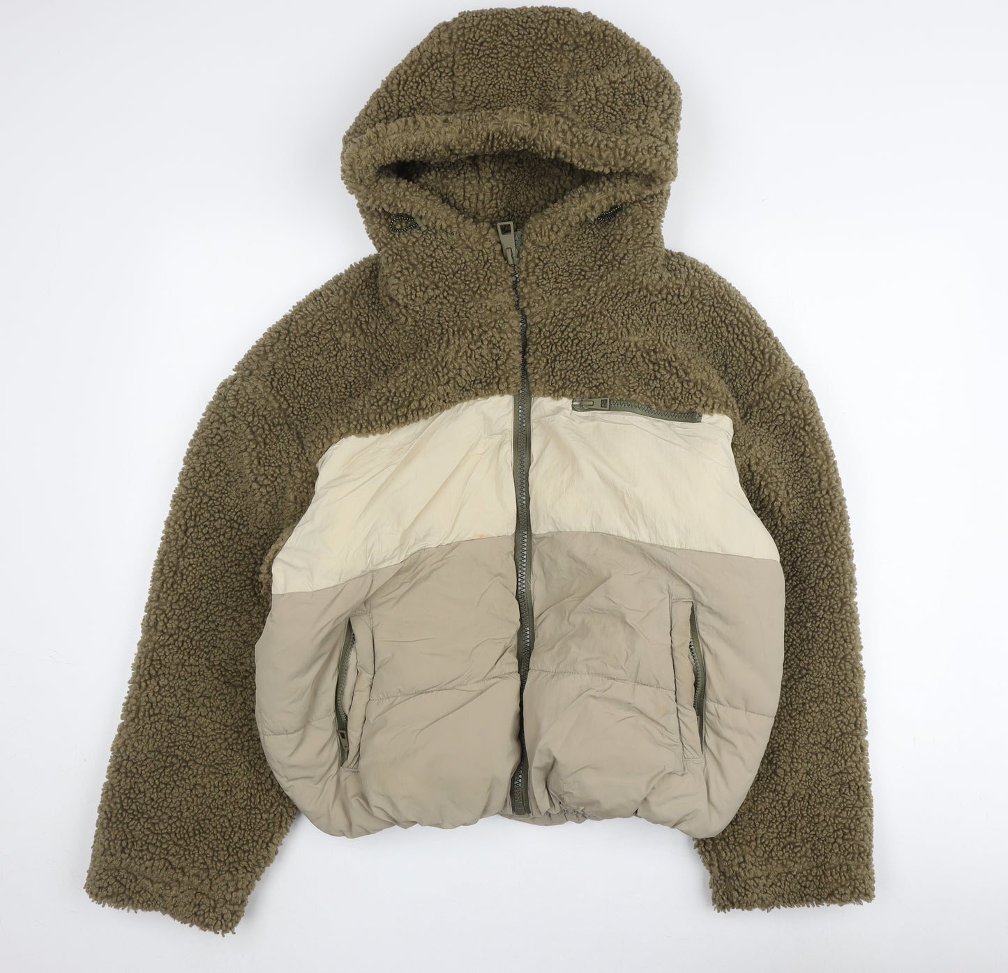 Zara Women's Brown Fleece Hooded Puffer Jacket M