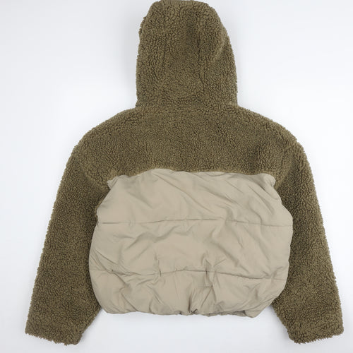 Zara Women's Brown Fleece Hooded Puffer Jacket M