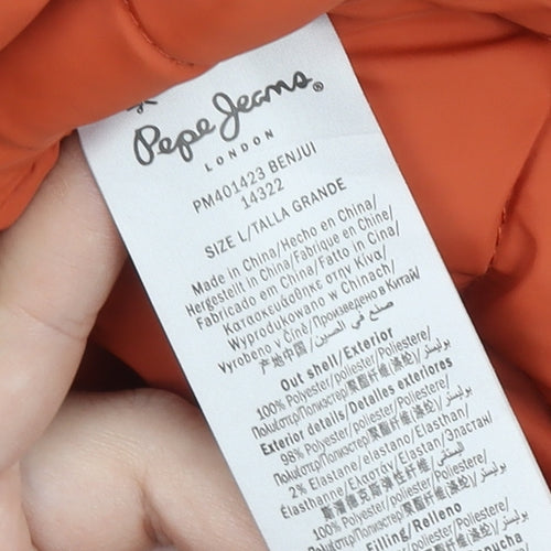 Pepe Jeans Men's Orange Quilted Hooded Jacket L