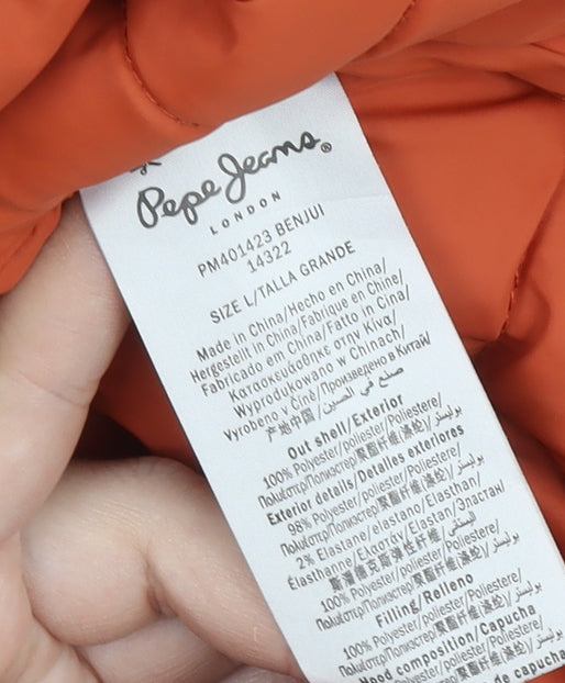 Pepe Jeans Men's Orange Quilted Hooded Jacket L