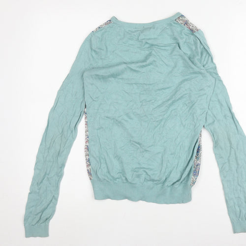 Warehouse Women's Blue Floral Cardigan, Size 8, Button Accents