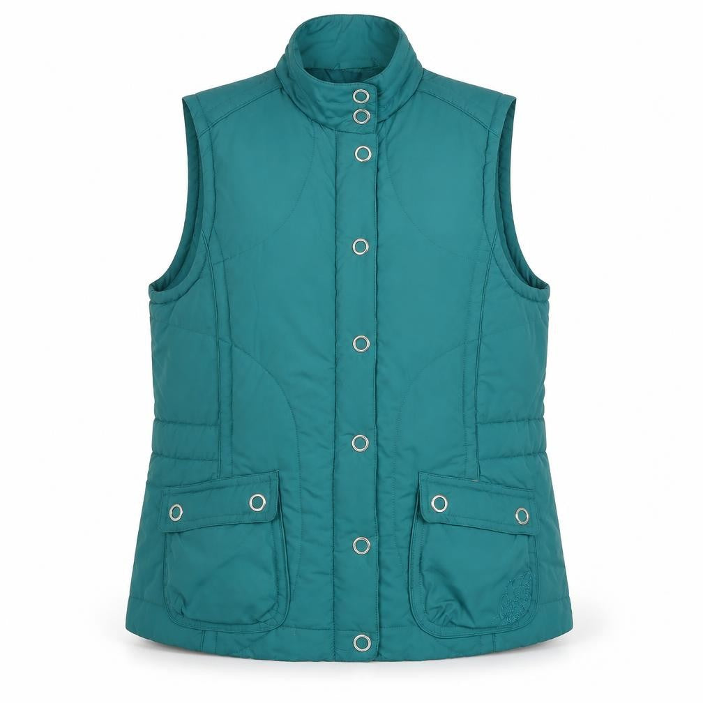 Front view of Dash Women's Green Polyester Waistcoat 18 Casual Snap