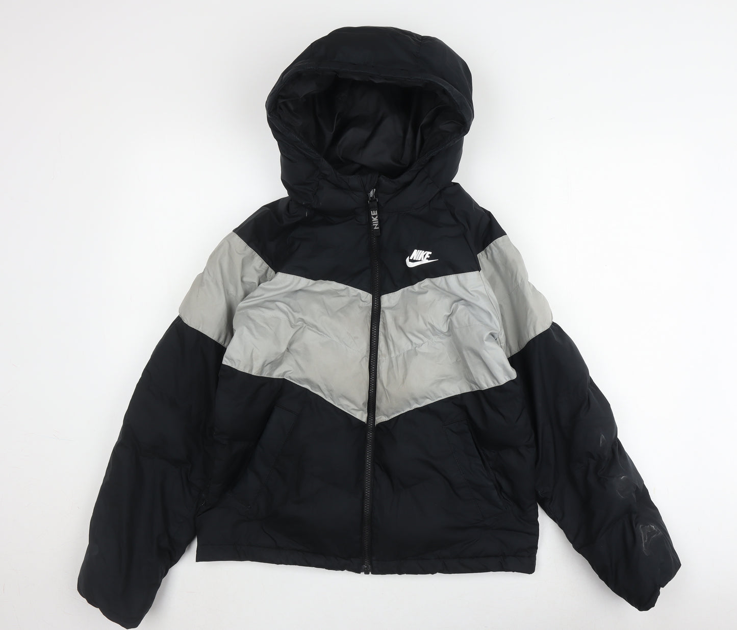 Nike Boys Black Puffer Jacket L - Winter Hooded Outerwear