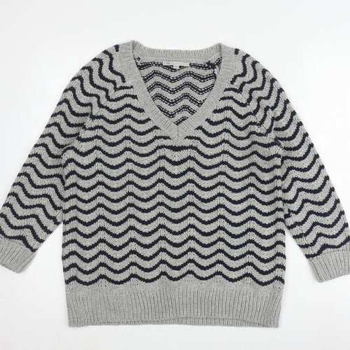 Gap Women's Grey V-Neck Pullover Jumper Size L