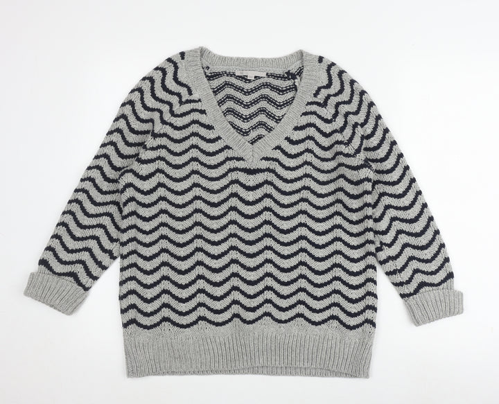 Gap Women's Grey V-Neck Pullover Jumper Size L
