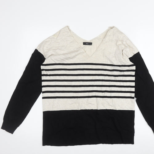 M&Co Women's Black V-Neck Striped Jumper Size 16