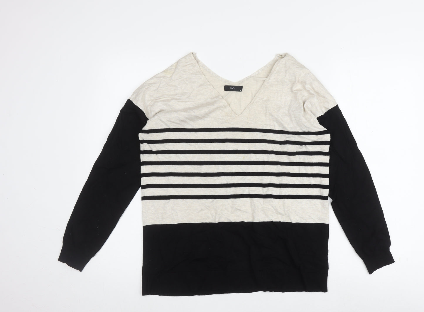 M&Co Women's Black V-Neck Striped Jumper Size 16
