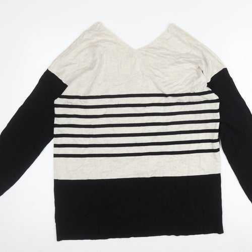 M&Co Women's Black V-Neck Striped Jumper Size 16