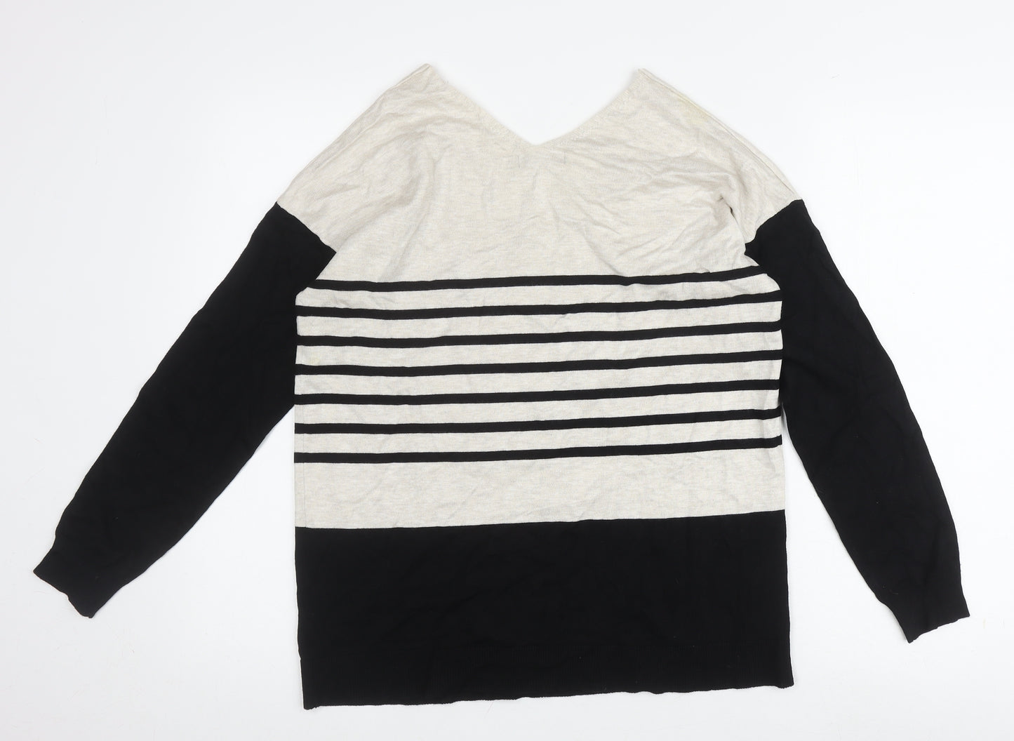 M&Co Women's Black V-Neck Striped Jumper Size 16