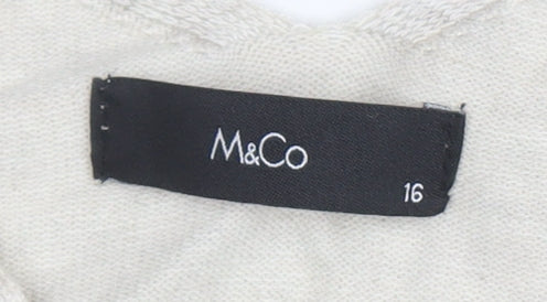 M&Co Women's Black V-Neck Striped Jumper Size 16