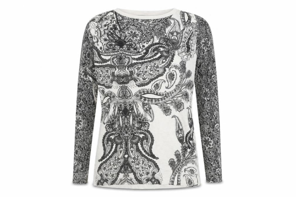 Front view of Next Women's Black White Paisley T-Shirt, size 12