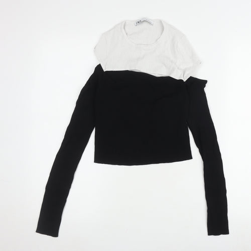 Zara Women's Black and White Long Sleeve T-Shirt