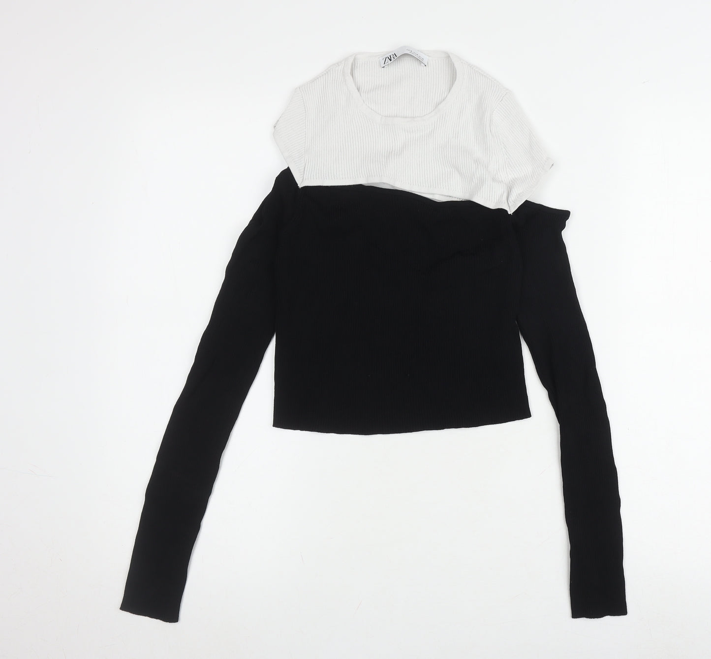 Zara Women's Black and White Long Sleeve T-Shirt