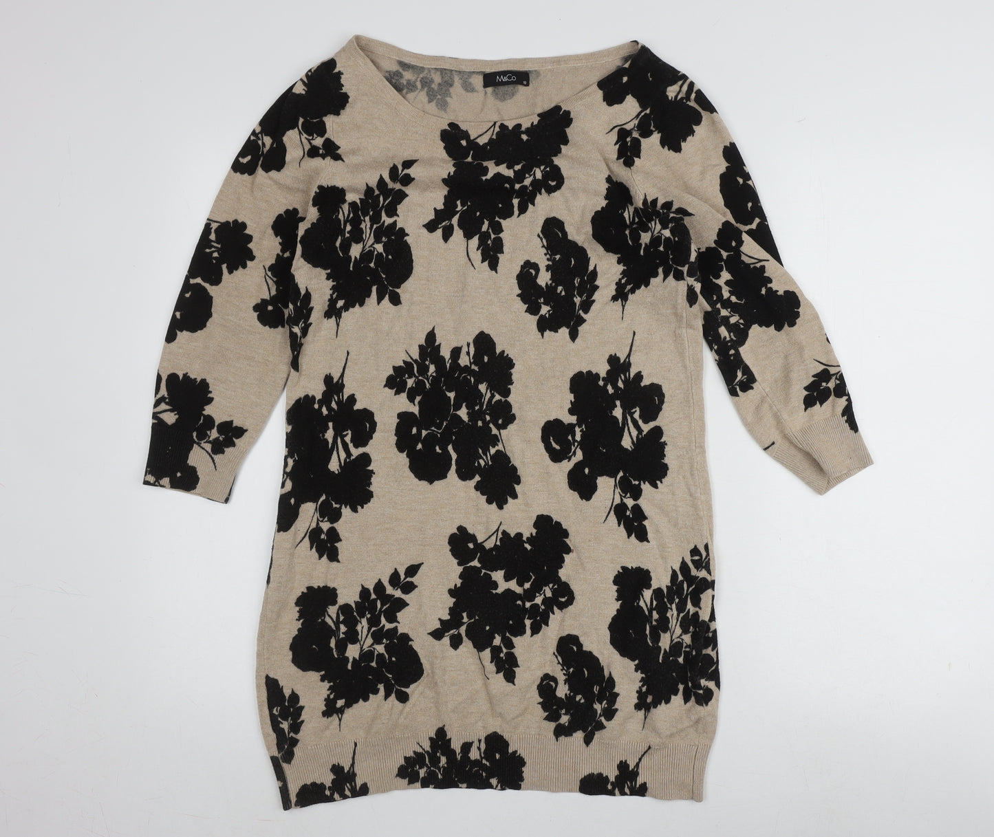 M&Co Women's Beige Floral Pullover Jumper Size 10