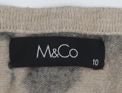 M&Co Women's Beige Floral Pullover Jumper Size 10