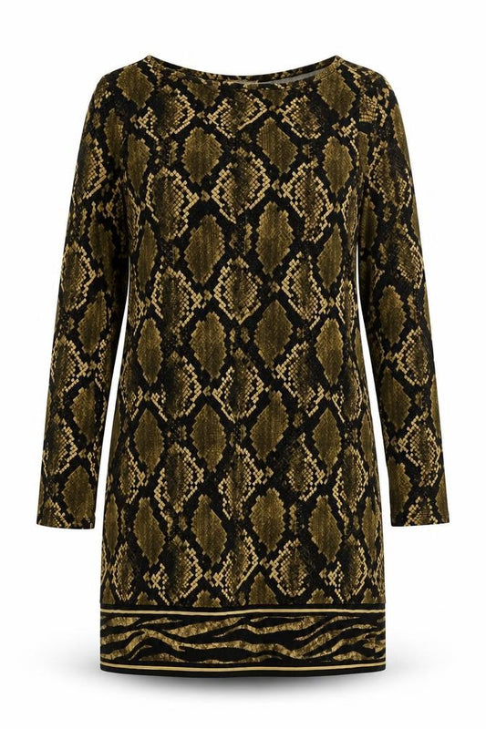 Front view of Michael Kors Women's L Brown Animal Print Dress