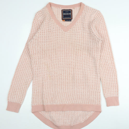 SoulCal & Co Women's Pink V-Neck Waffle-Knit Jumper Size 14