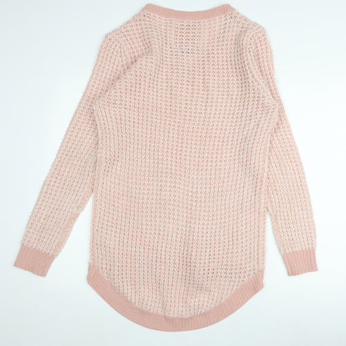 SoulCal & Co Women's Pink V-Neck Waffle-Knit Jumper Size 14