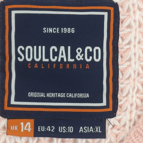 SoulCal & Co Women's Pink V-Neck Waffle-Knit Jumper Size 14