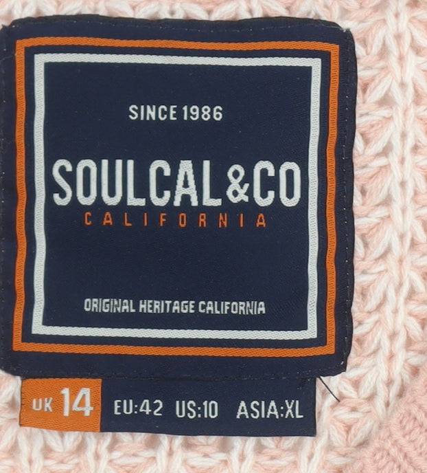 SoulCal & Co Women's Pink V-Neck Waffle-Knit Jumper Size 14