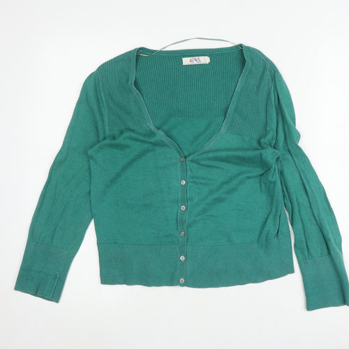 Esa Women's Green V-Neck Button Cardigan Size 10