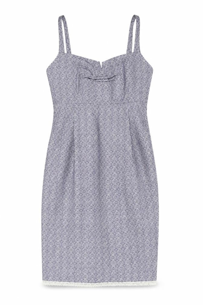 Front view of Noa Noa Women's Blue Sleeveless Geometric Dress M