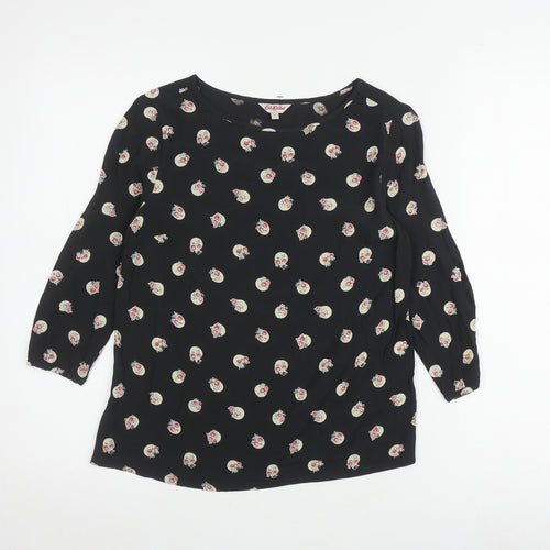 Cath Kidston Black Floral Skull Blouse, Size 6, 3/4 Sleeve
