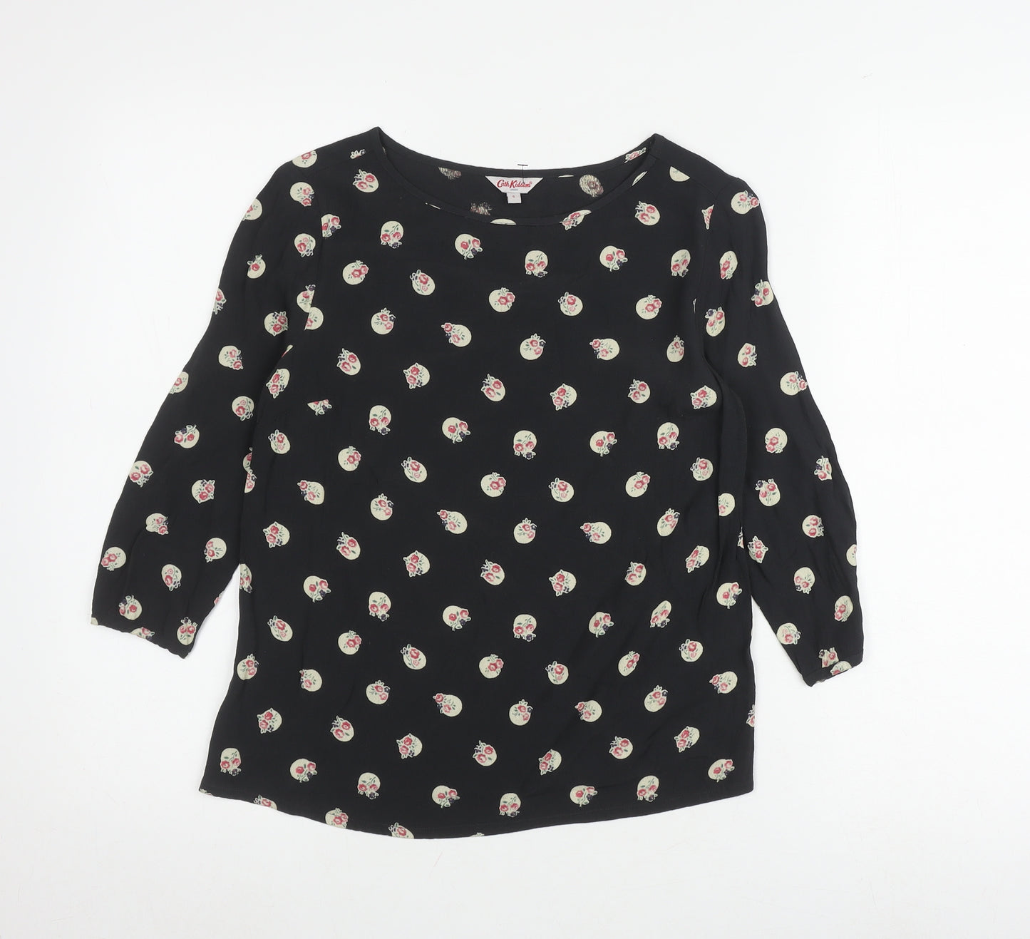 Cath Kidston Black Floral Skull Blouse, Size 6, 3/4 Sleeve